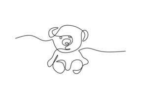 una sola línea continua de muñeco de oso de peluche sobre fondo blanco. vector