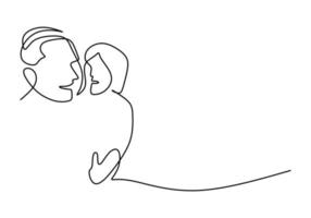 One continuous single line of romantic father and mother vector