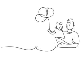 One continuous single line of father and son bring balloon vector