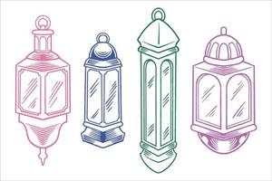 Set of hand drawn lanterns for ramadan in colorful style. vector