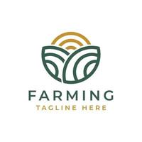 farm land with sun line logo design vector