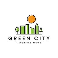 ciudad verde moderna con concepto de logo de sol vector