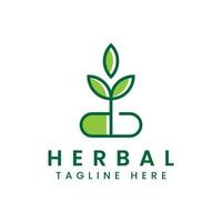 herbal capsule in line style logo design vector