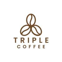 diseño de logotipo de grano de café triple vector