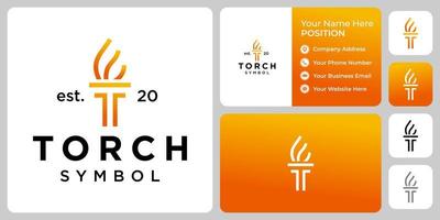 Letter T monogram torch logo design with business card template. vector