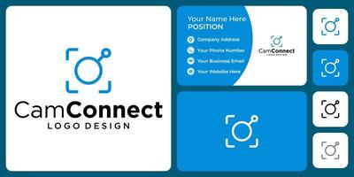 Camera connection logo design with business card template. vector