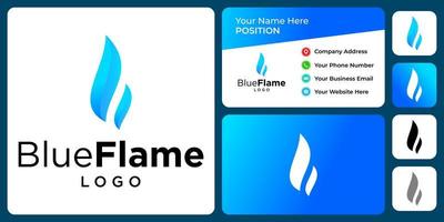 Blue Flame logo design with business card template. vector