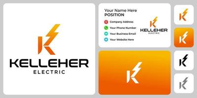 Letter K monogram electric logo design with business card template. vector