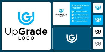 Letter U G monogram upgrade logo design with business card template. vector