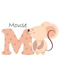 Illustration for the English alphabet with the image of a mouse, for teaching young children with beautiful typography. ABC - letter m vector