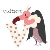 Illustration for the English alphabet with the image of a vulture, for teaching young children with beautiful typography. ABC - letter v vector