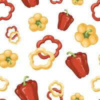 set of bell peppers on a white background. Yellow and red paprika, slices, rings. Vector illustration of vegetables in a cartoon simple flat style