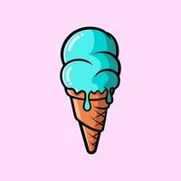 Vector illustration of delicious ice cream cone. Suitable for design element of ice cream logo, food and dessert menu. Ice cream cartoon illustration.