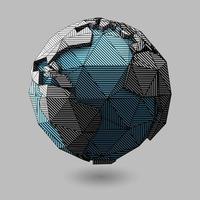 Vector artistic world globe illustration. Low poly style line art design. 3D triangular geometric polygon planet earth.