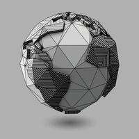 Vector low poly style line art earth globe design. Three-dimensional low poly world line- art style.