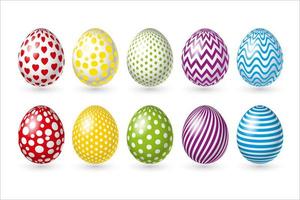 Set Easter color eggs on white background. Vector illustration. Happy Easter eggs ornament.