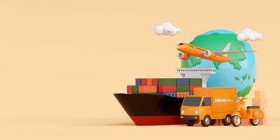 Global logistics, delivery and cargo transportation, 3d illustration photo