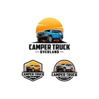 set of camper truck with roof top tent illustration logo vector