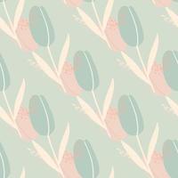 Seamless tulip pattern in pale palette. Blue and pink soft colored stylized botanic flower artwork. vector