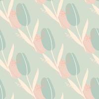 Seamless tulip pattern in pale palette. Blue and pink soft colored stylized botanic flower artwork. vector