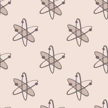 Minimalistic seamless pattern with biotechnology atom shapes. Simple molecule formula print in pastel tones. vector