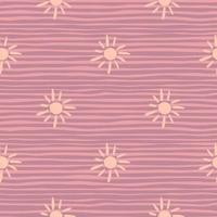 Ethnic sun ornament seamless doodle pattern. Pink and purple striped background. Summer print. vector