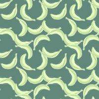 Natural seamless pattern with green random little banana fruit shapes. Pale green background. Doodle print. vector