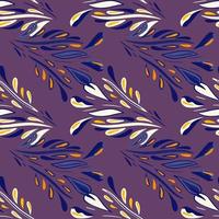 Herbal seamless pattern with blue colored foliage silhouettes ornament. Purple bright background. vector