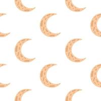Doodle islamic moon seamless pattern. Isolated print with orange ornament on white background. vector
