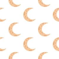 Doodle islamic moon seamless pattern. Isolated print with orange ornament on white background. vector