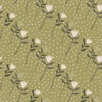 Autumn seamless pattern with floral silhouettes. Tulip flowers on light brown background with dots. vector