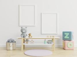 Mock up poster frame in children room,kids room,nursery mockup,3d rendering photo