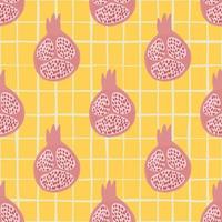 Geometric pomegranate fruit seamless pattern on yellow background in doodle style. vector