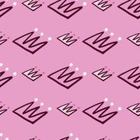 Purple contoured crown outline abstract elements. Pink background. Simple doodle print. vector