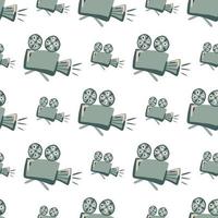 Isolated hand drawn seamless pattern with camera ornament. Grey simple elements on white background. vector