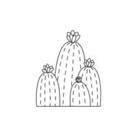 vector de garabato de cactus. plantas de casa de cactus en un estilo de dibujos animados. arte lineal sin relleno. aislado sobre fondo blanco.