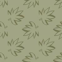 Seamless pattern outline marijuana leaves. Grey background with brown elements. vector