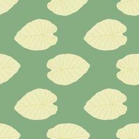 estampado pastel con hojas de patrones sin fisuras. esbozar siluetas florales en tonos beige claro sobre fondo verde. vector
