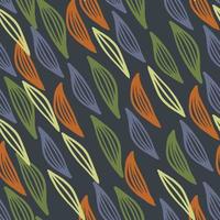 Autumn seamless floral pattern with outline leaves in orange, yellow and blue colors. vector