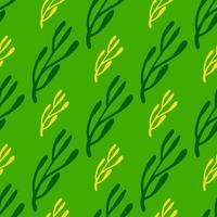Seamless botanic pattern with herbal branches ornament. Doodle simple print in green and yellow tones. vector