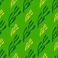 Seamless botanic pattern with herbal branches ornament. Doodle simple print in green and yellow tones. vector