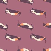 Abstract animal seamless pattern with doodle simple penguin print. Dark pink pale background. vector