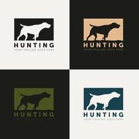 set of hunting dog silhouette style logo vector design template. simple creative outdoor hunter logo concept