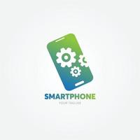 Phone repair logo set with silhouette phone and gear flat color style can use for mobile shop, fix. Perfect for your business design. Vector Illustration