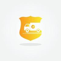 icono de estilo de línea de entrega relacionado con el envío de carga de transporte de camiones seguro y rápido