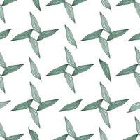 Summer line leaves pattern on green background. vector