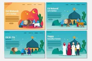 feliz concepto islámico ramadan kareem, tarjeta de felicitación para el mes sagrado musulmán, iftar después del ayuno. adecuado para página de inicio web, ui, aplicación móvil, banner vector