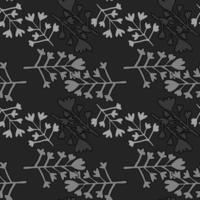 Monochrome seamless pattern with branches silhouettes. Simple backdrop with random grey botanic elements on black background. vector