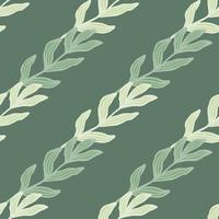 Tropical branch with leaves seamless pattern on green background. Foliage backdrop. vector