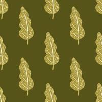 Forest seamless doodle pattern with hand drawn leaf ornament. Green and olive palette artwork. vector